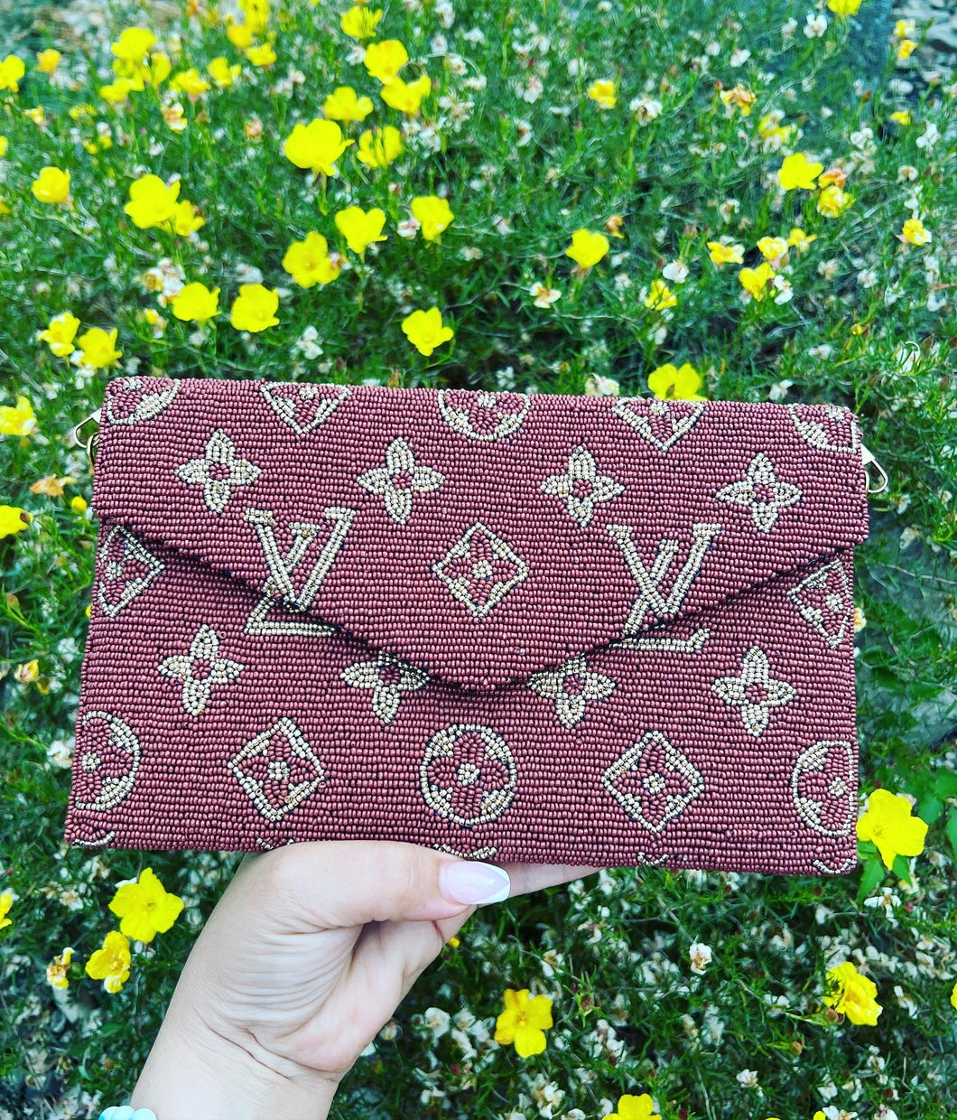 LV Inspired Brown Clutch